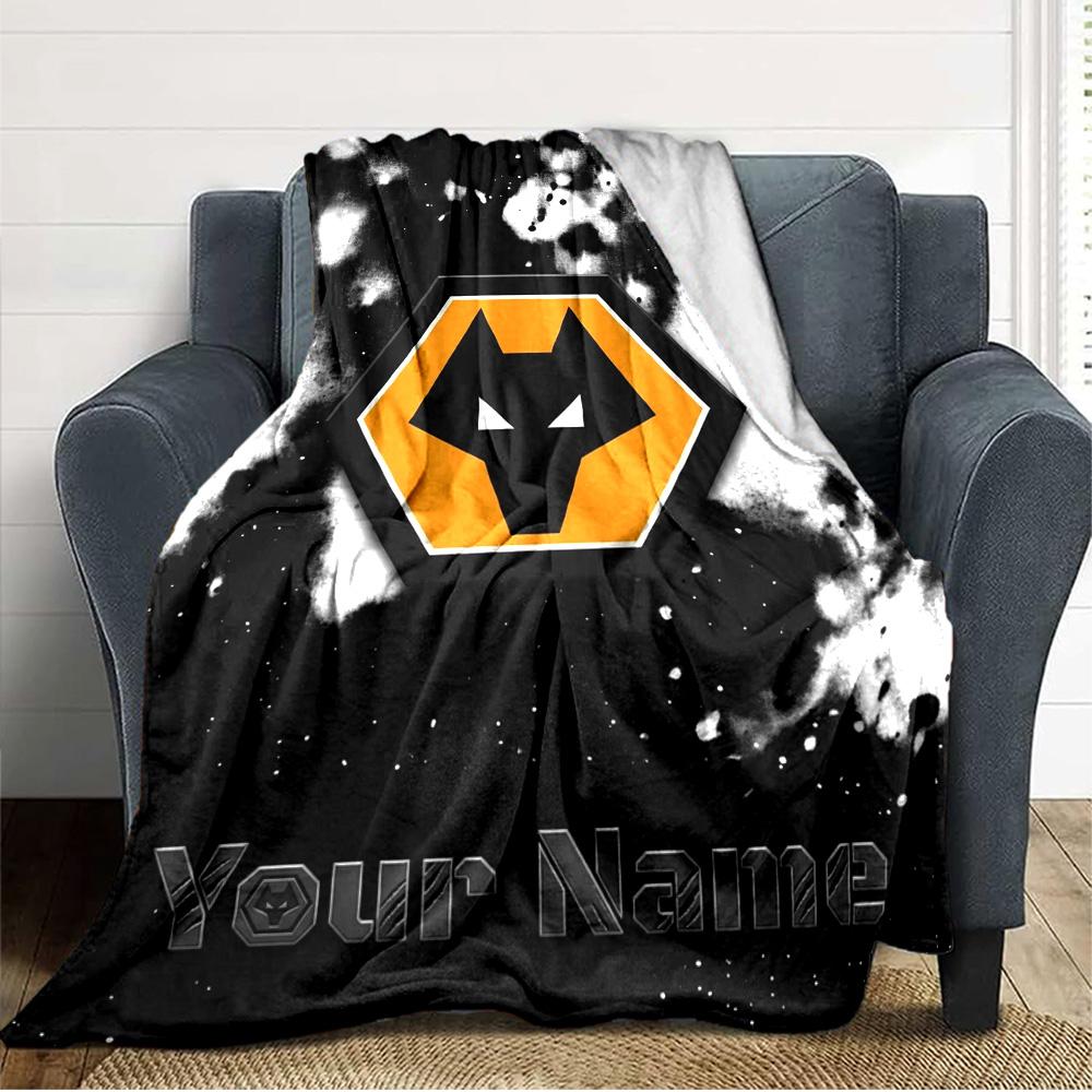 Name Custom Wolves FC Print Flannel Blanket High Quality Warm Comfortable Cover for All Seasons Perfect for Gifts Home Decor