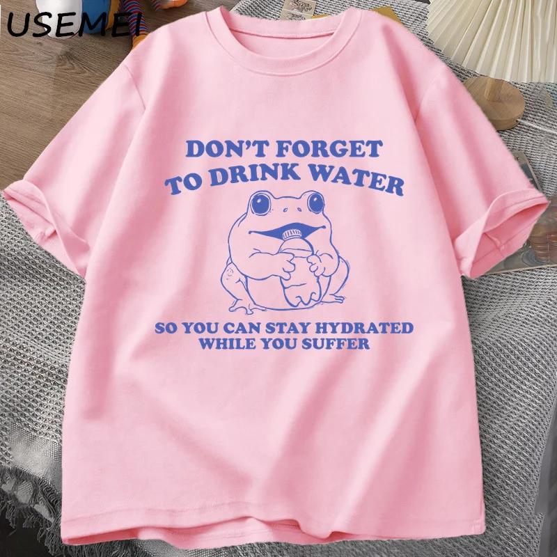 

Stay Hydrated While You Suffer T-Shirt Vintage Style Funny Frog Graphic Tee Summer Short Sleeve T-shirts Oversized Tees S