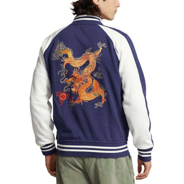 Polo Ralph Lauren Color Block Logo Dragon Embroidery Single Breasted Jacket Men jackets Blue MNPOKNI16823348-400