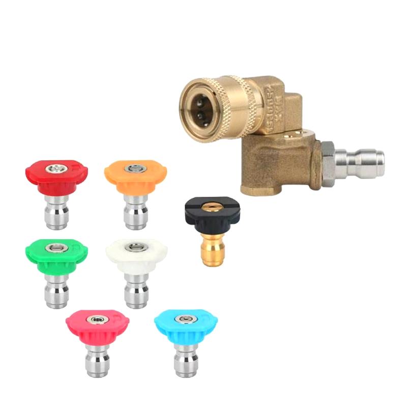 Acoplador de Lavadora de Alta Pressão Giratório de 180° Com 5 Pontas de Bico Angulares, Conexão Rápida de 1/4" Acessório Limpador de Calhas Para Uso Doméstico