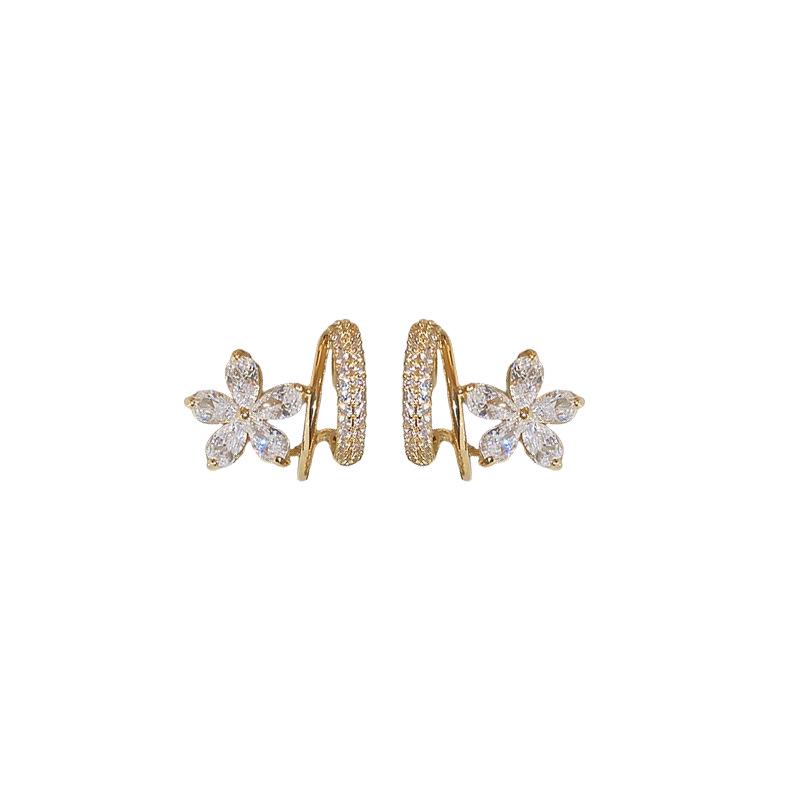 Eco-Friendly Sweet Zirconia Flower C-Shaped Silver Stud Earrings - High-End Luxury, Feminine Style for Women