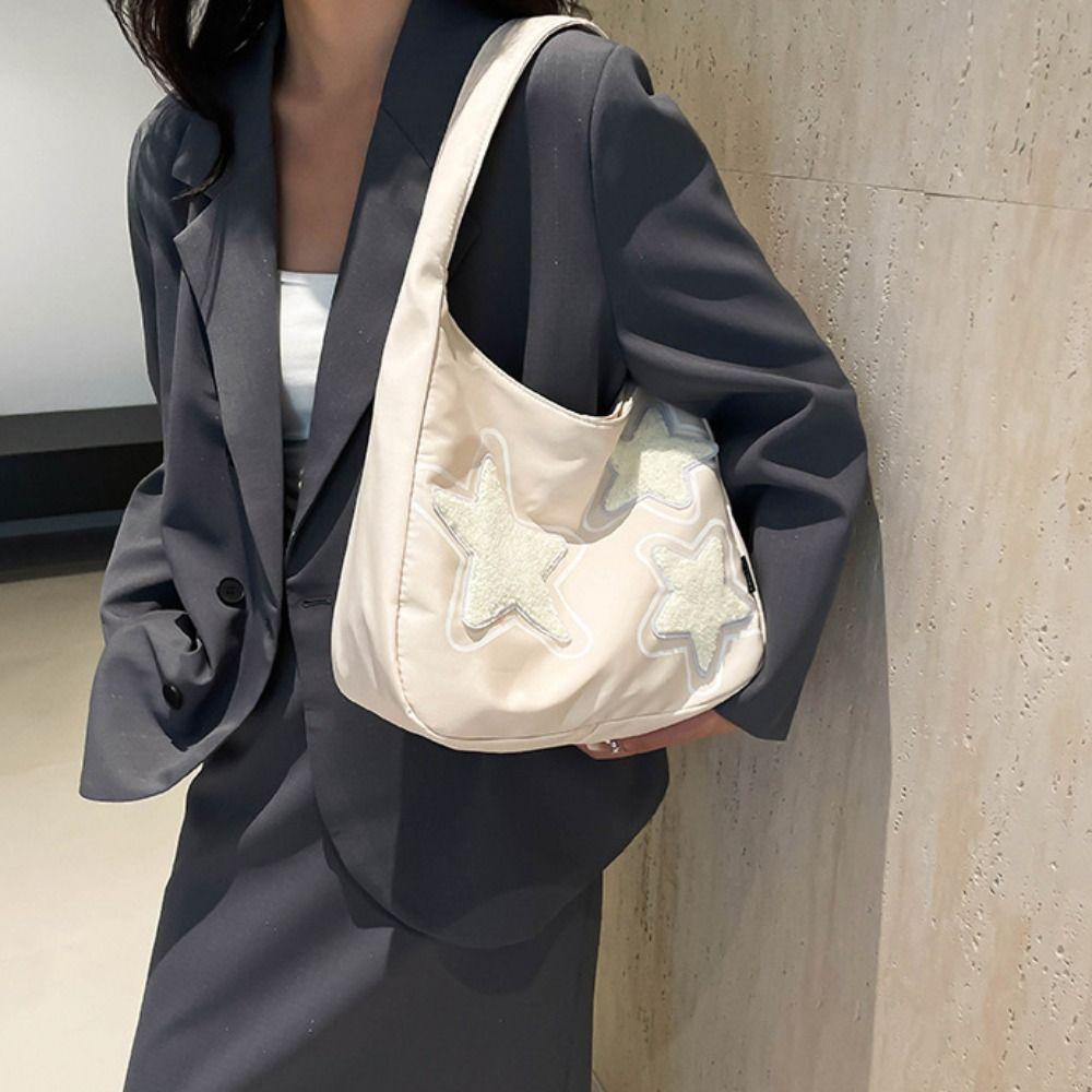 Large Capacity Star Hobo Bag Y2k Tote Bag Casual Pentagram Shoulder Bag  Girl
