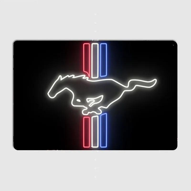 

Mustang Neon Sign Metal Sign Poster Garage Living Room Decor Cinema Living Custom Tin Vintage Wall Home Decorations 20x30cm（7.8x11.8inch）
