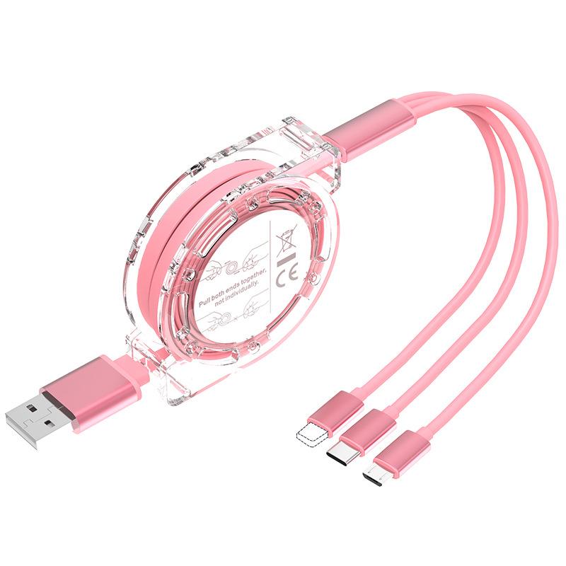 3 v 1 Zatahovací Datový USB Kabel pro Nabíječku iPhone Rychlý Nabíjecí Kabel pro Android Telefon Typ C Xiaomi Huawei Samsung