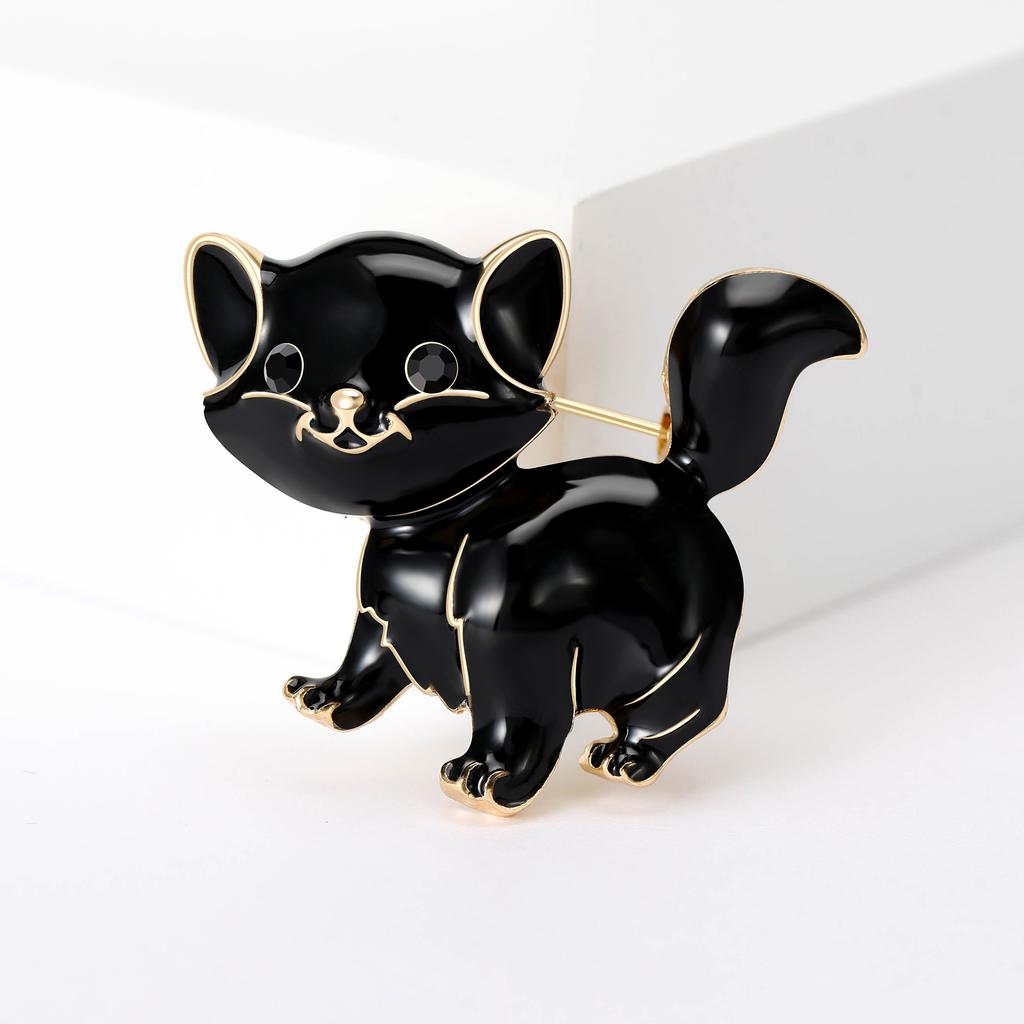 Fashion Enamel Kitten Brooches for Women Rhinestone Animal Pin Cat Lapel Pins Event Party Gifts Decoration Clothes Accessories