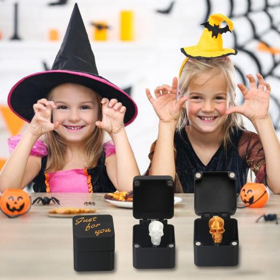 Halloweenská 3D tištěná krabička s lebkou Ornament Vyskakující lebka v pouzdře Stolní dekorace Děsící přátele Záludné rekvizity Gag Žert Dárek