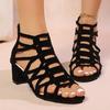 Fashion Plus Size 2025 Summer Rome Women's Peep Toe Sandals Narrow Band Chunky Heel Back Zip Sandals for Retro Daily Dress Shoes Zapatos