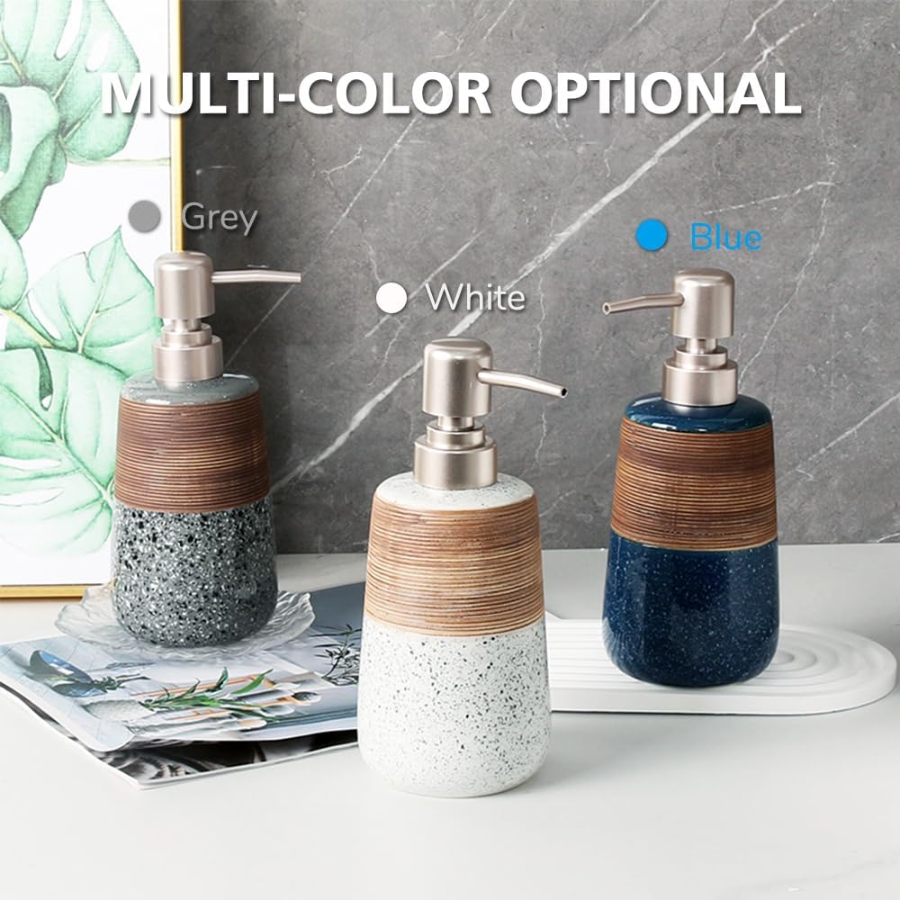 Hand Soap Dispenser, Dish Soap Dispenser for Kitchen, 14.2oz Ceramic Soap Dispenser with Silver Pump, Refillable Soap and Lotion Dispenser, Modern