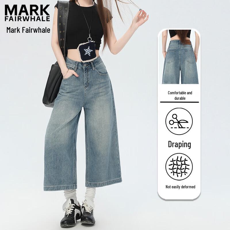 MARK FAIRWHALE Women s High-Waist Wide-Leg Cropped Jeans S