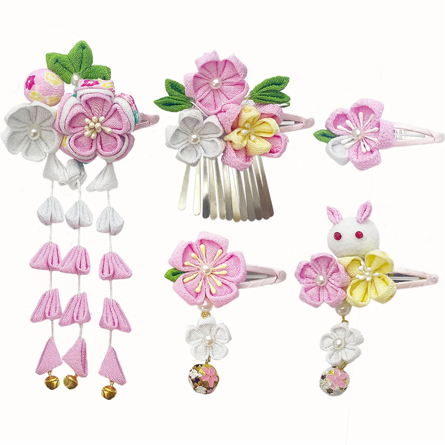 

JZOON Украшение для волос Доступно в 7 цветах: цветок, сакура, кролик, колокольчик. Идеально для и других японских и милых заколок для волос H3305 5 штук розовый