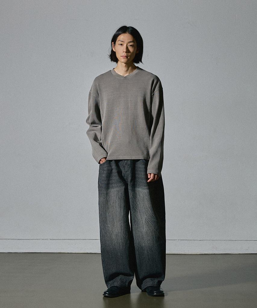 Whoops Garments Washed Overlap Neck Knit Tee [Ash Brown]