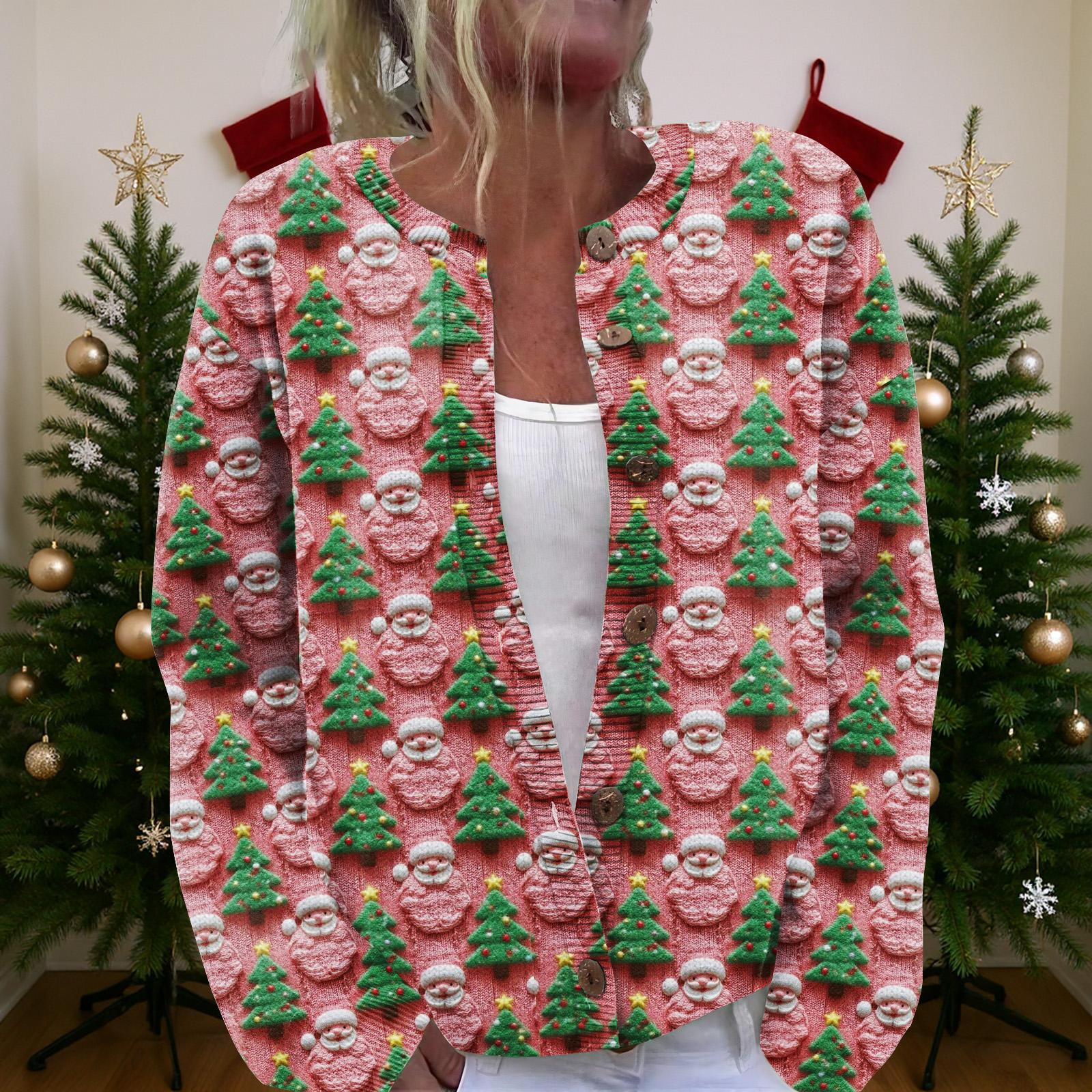 

Женский рождественский свитер Милый забавный рождественский свитер Осень и зима Свитер с длинным рукавом вязаный XL розовый