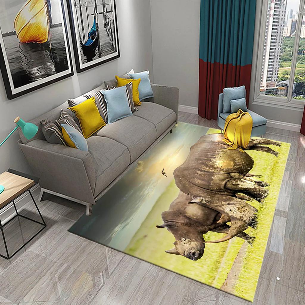3D Rhino Carpet for Bedroom Living Room Decoration Area Mats Outdoor Rug Play Mats Kitchen Bathroom Door Entrance Non-slip Rugs