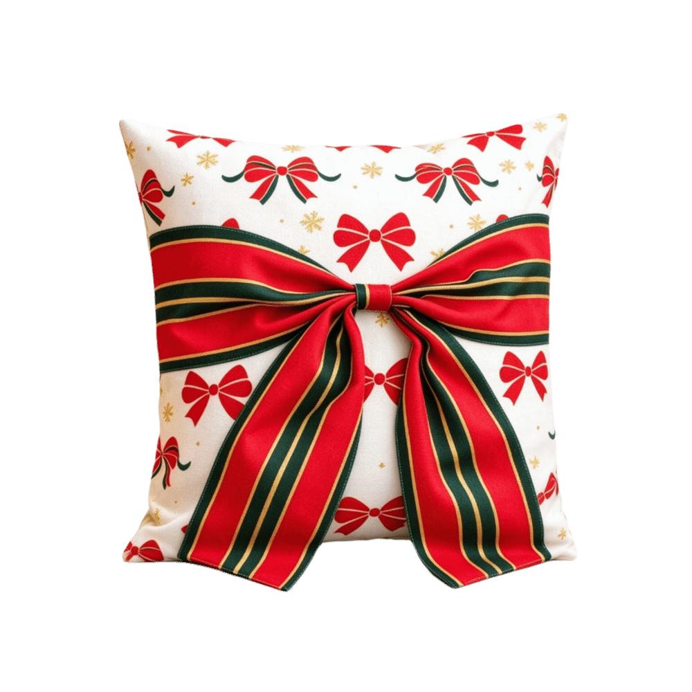 Bow Design Christmas Pillow Cover Snowflake Xmas Tree Pillowslip Sofa Pillow Cover  Holiday Cushion