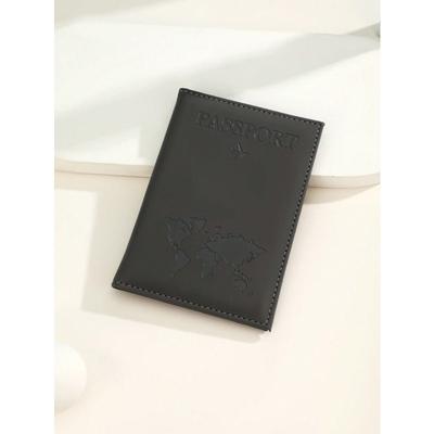 1pc Matte Finish Pu Material Travel Passport Cover With World Map & Letter Print And Fixed Design Passport Holder Passport Case Passport Wallet