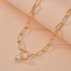 Personal cold wind, paperclip thick metal chain pearl pendant female exaggerated necklace