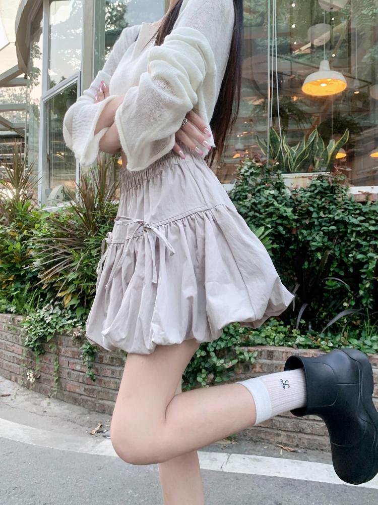 French Sweet Minority Design Sense Bow Flower Bud Skirt Female Autumn 2024 New High Waist Slim A-line Fluffy Casual Skirts