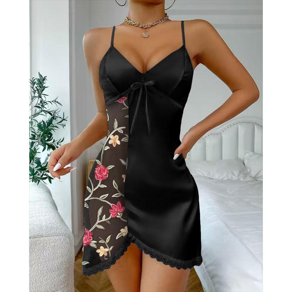 Jarní Móda Sexy Dámské Noční Košile Šaty Květinová Motýlí Výšivka Kontrastní Krajka Babydoll Y2K Noční Košilky Oblečení