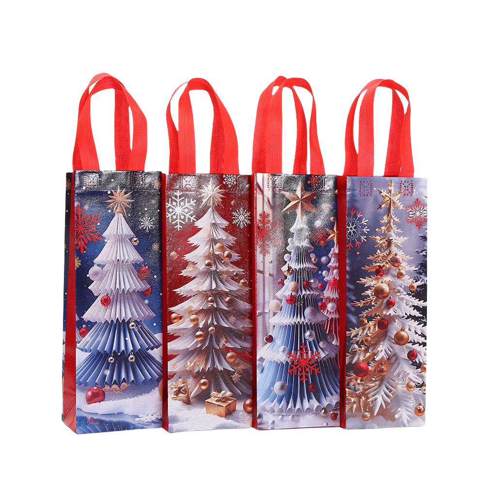 StoBag Christmas Gift Bags with Tree Prints Non Woven Tote for Holiday Party Wine Packaging Festive Reusable Bags 12pcs Bulk