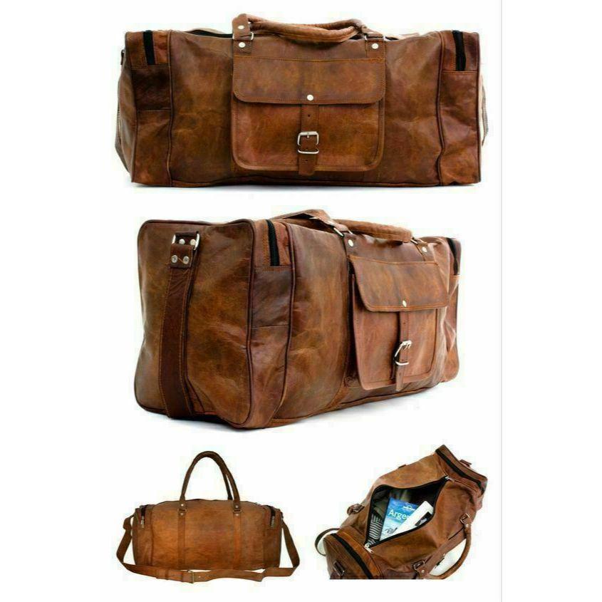 Goat Leather Men Travel Gym Bag Luggage Duffel Genuine New Vintage Brown New