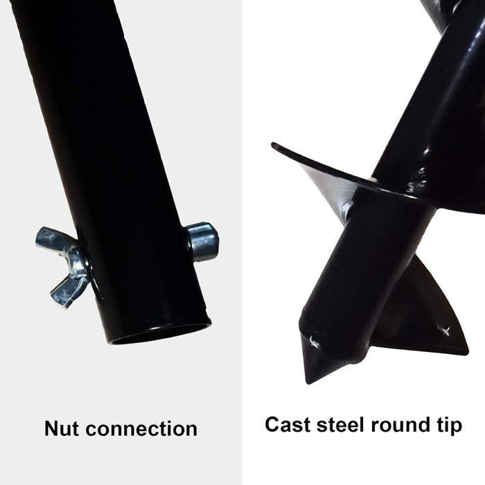 Tarière manuelle 10x60 cm – Bêche hélicoïdale noire pour bulbes et plantation