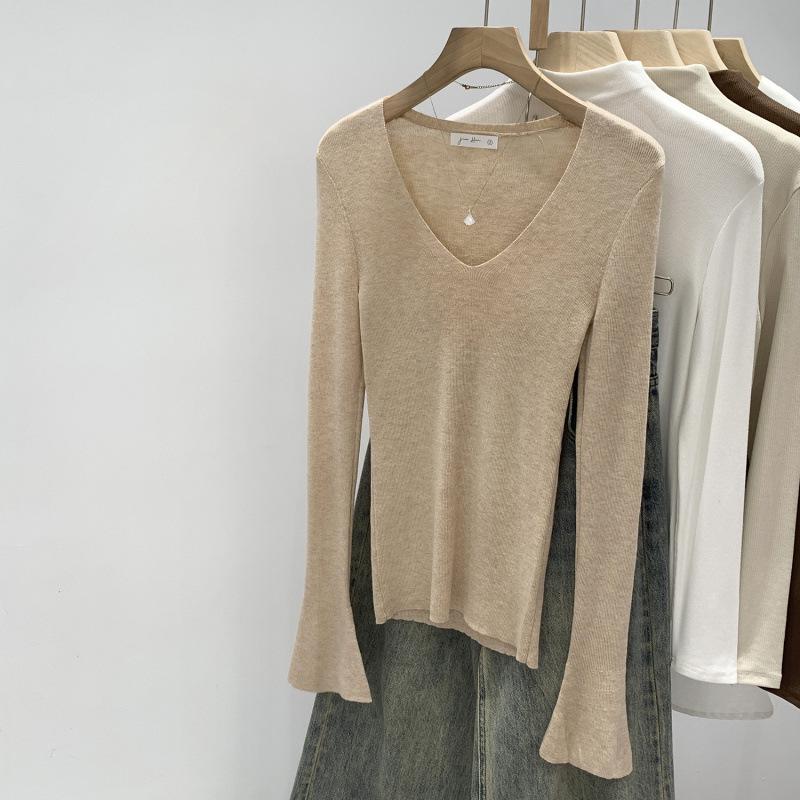 Women's Autumn 2025 Slimming Korean V-neck Knit Top