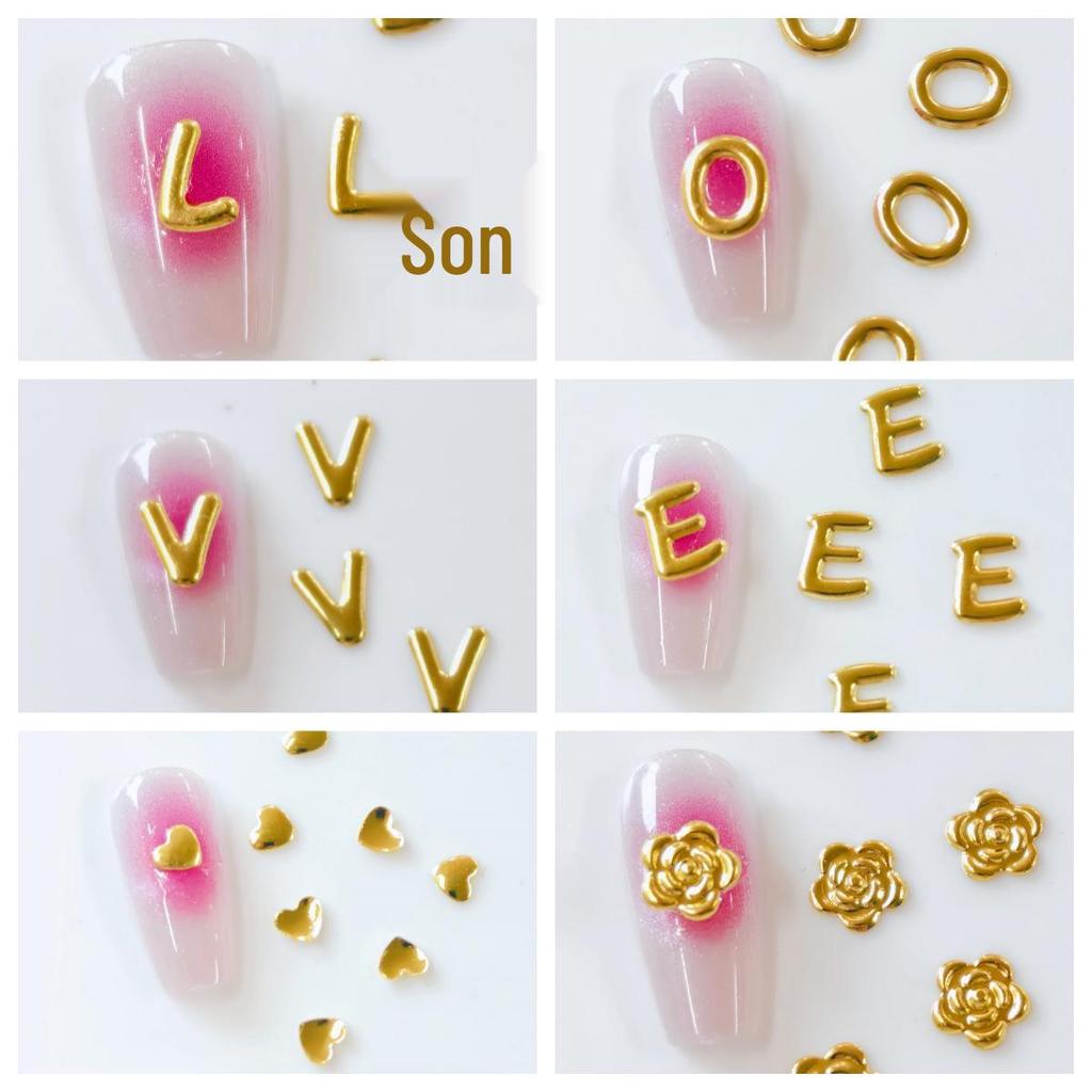 Nail Art Decorations: LOVE Letters, Hearts, Flowers, Metal Alloy Hollow Designs for DIY Journals