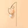 Interactive Gray/White Linen Mouse Cat Wand with Wooden Rod and Handle
