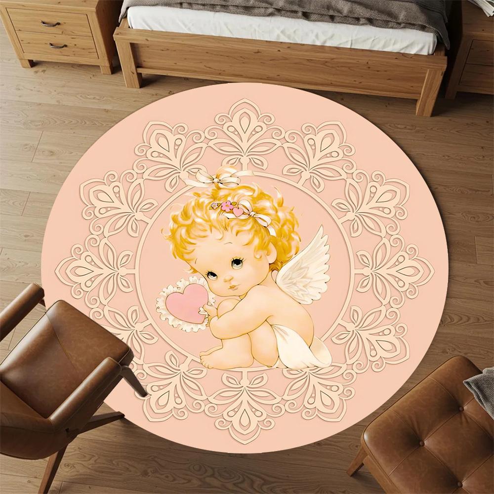 1pc Angel Baby Round Chair Mat Office Area Rug - Non-Slip, Floor Mat for Office, Bedroom, and Indoor Decor P127198