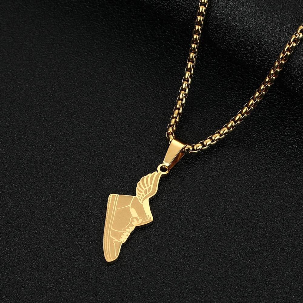 

Модный минималистичный кулон в виде крылатой обуви из нержавеющей стали, унисекс, ожерелье из титановой стали, ювелирные изделия золотой