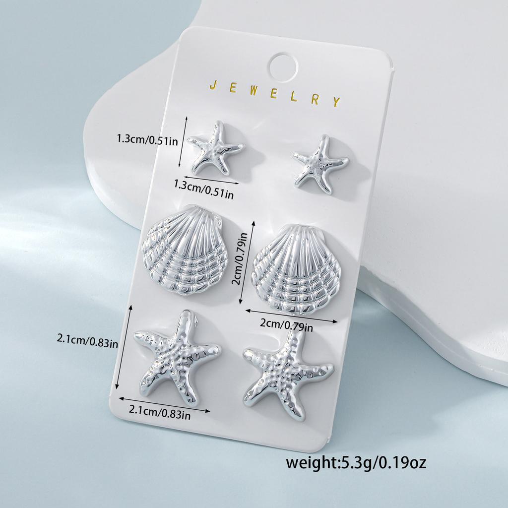 For jewelry summer geometric starfish shell shape women's stud earrings set versatile earrings foreign trade