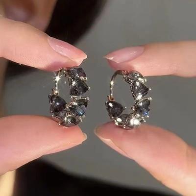 Exquisite Zircon Crystal Hoop Earrings For Women Girls Black Love Circle Earrings Fashion Ear Jewelry Wedding Party Accessories