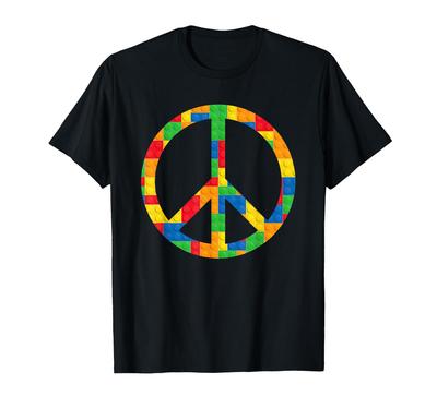 Peace Sign Brick Builder Brick Set Block Set Hippie Colorful T-Shirt