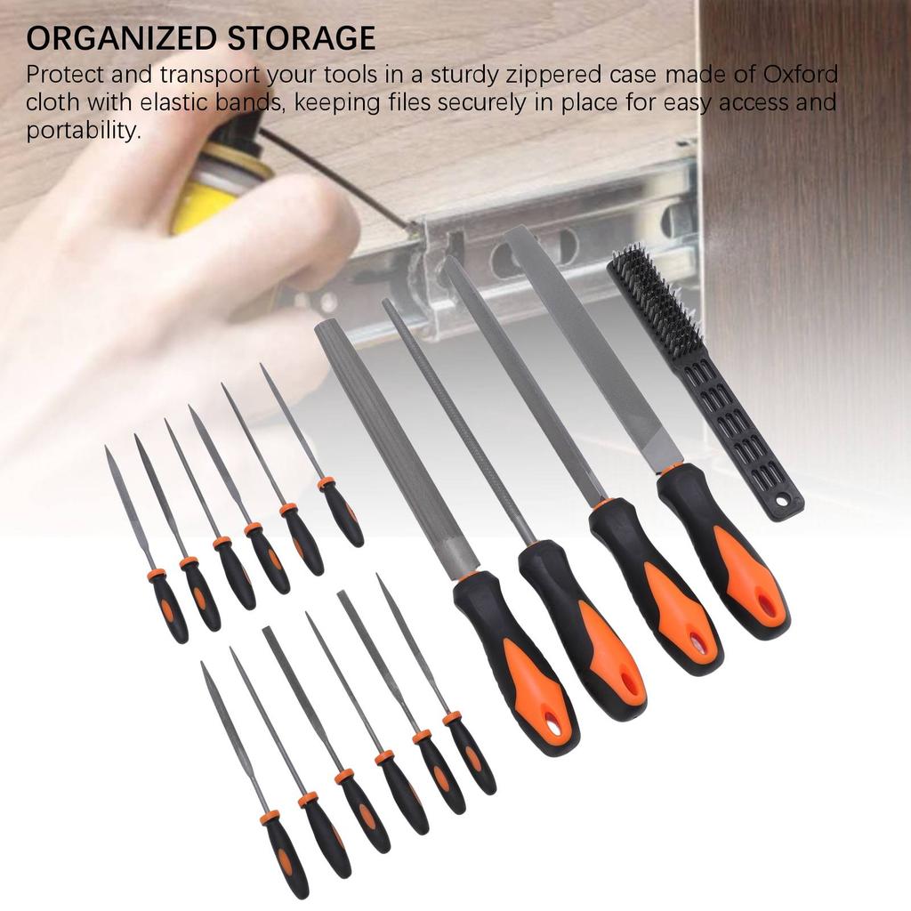 17 Pcs File Tool Set with Carry Case Half Round Triangle Round Flat and Needle Files Brush Carbon