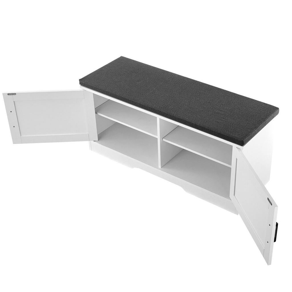 Shoe Storage Bench, 1000 x 355 x 460 mm Shoe Organizer with Padded Seat Cushion, Entryway Bench with 2 Barn Doors and Height Adjustable Shelf, for