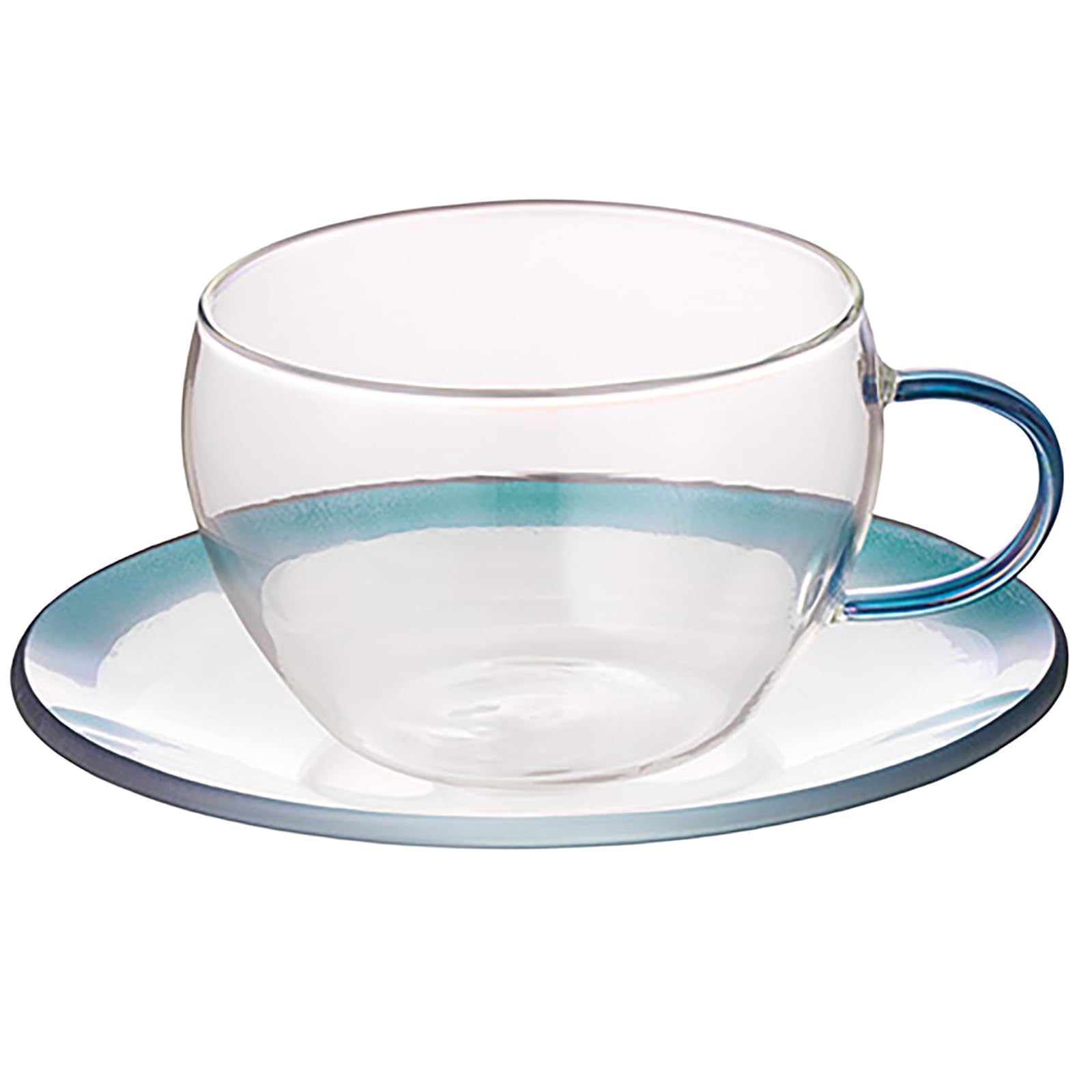 

Otsuka Glass Sanctuary Cup & Saucer Set, Heat-Resistant Glass, Approximately 280ml, Blue, Transparent, Microwave-Safe, Made in Japan, 49L021