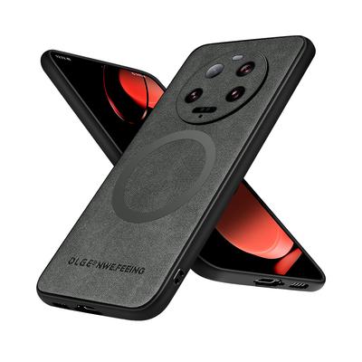 OLGE Luxus-Ledertextur-Hülle für Xiaomi 13 Ultra Mi 13 14 Pro Unterstützung für kabelloses Laden Magnetische Schutzhülle Funda