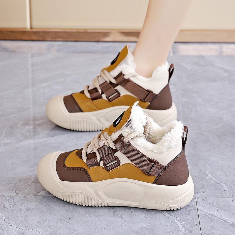 

Флисовые утолщенные хлопковые туфли женские зимние новые высокие спортивные туфли кроссовки маленькие белые туфли женские B 35 бежевый