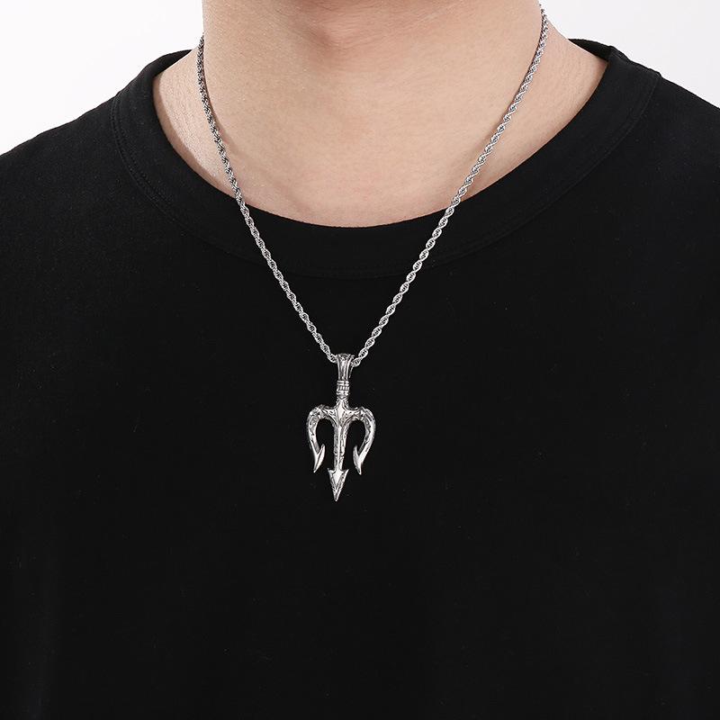 Norse Mythology Black Diamond Eye Of Horus Cross Necklace Retro Viking Sea King Trident Titanium Steel Pendant Men