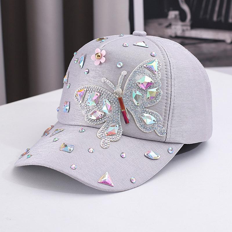 Colorful Rhinestone Butterfly Baseball Cap, Trendy Baseball Cap Sun Hats For Women