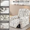4Pcs Elastic Recliner Sofa Cover Printed Stretch Recliner Slipcovers with Side Pockets Non Slip Sofa Slipcovers for Living Room