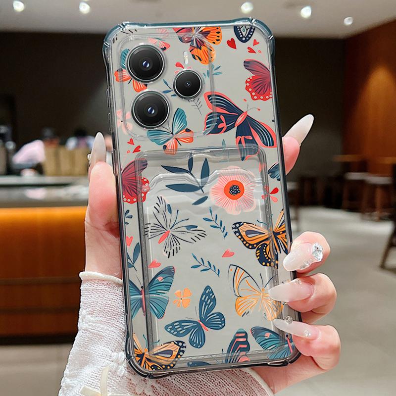 

Card Pocket Bag Clear Phone Case For Xiaomi 14T 13T Xiaomi 14T 13T Pro Flower Butterfly Patterned Shockproof Soft Silicone Cover Xiaomi 13T Pro