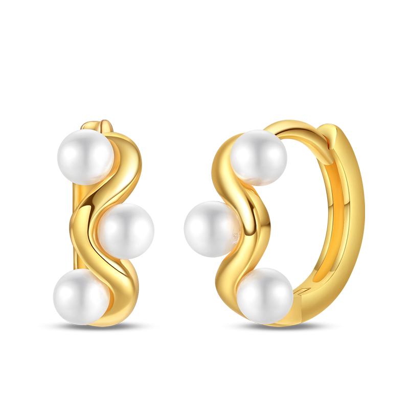 Women's 925 Silver Classic Gold Pearl Inlaid Earrings Elegant Suitable For Engagement Wedding Party Exquisite Jewelry