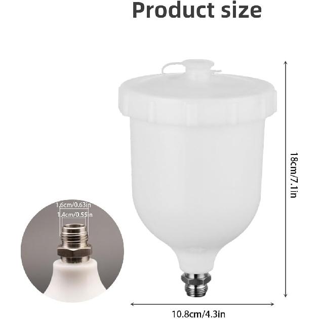 600ml Plastic Paint Cup Pot, Tightly Sealed HVLP Spray Gun Pot, Durable Spray Paint Gun Cup Replacement Fit for GTI GTIPro TT GFG TTS