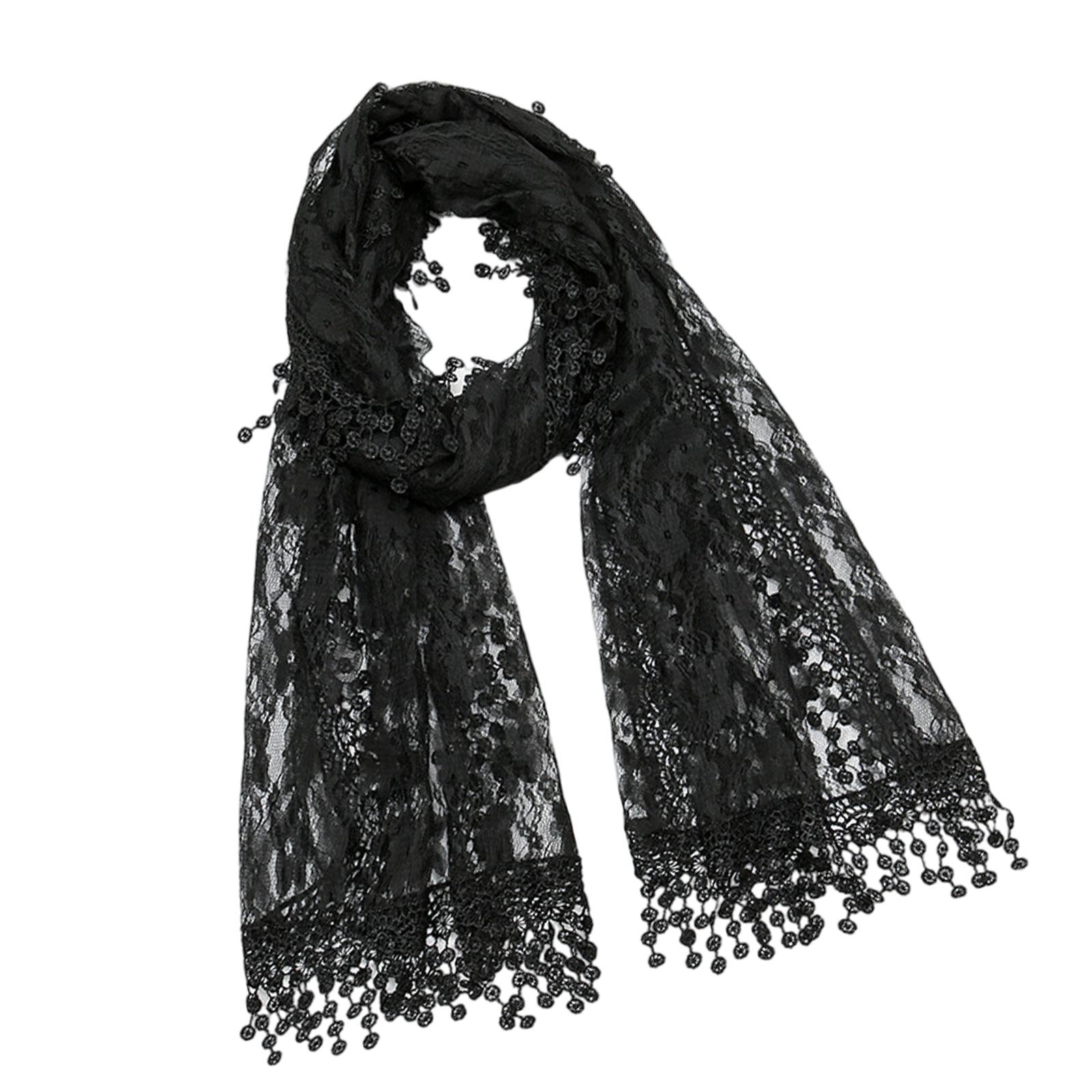 

Tassels Lace Mantilla Veil Church Headscarf Catholic Bridal Veil Chapel Church Hijab Shawl Wrap for Various Occasion чорний