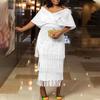 Women's V-Neck Off-the-Shoulder Tassel Evening Dress - European & American Summer Fashion