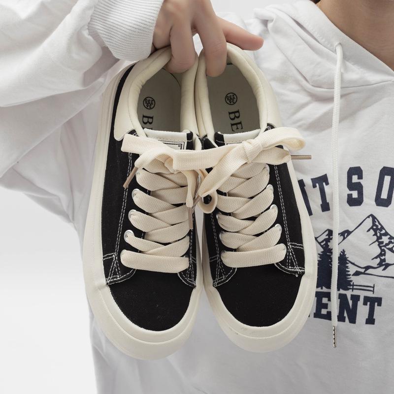Belle Canvas Shoes Women's Spring Ins Trendy Breathable Niche Women's Shoes Platform Black Shoes