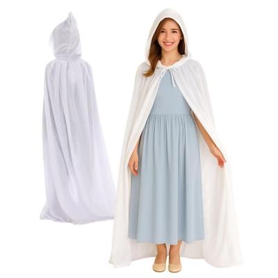 Morytrade Witch Cosplay Cloak with for Kids and Halloween and Christmas Cape, Hood, Velvet-like, Adults, (White, 130cm)