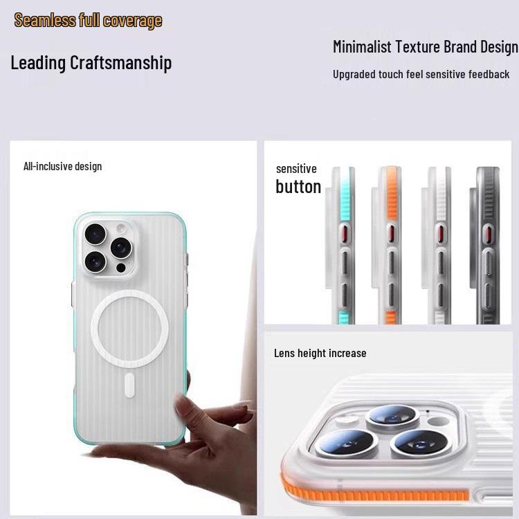 Corrugated Non-Slip Magnetic Case: Semi-Transparent Frosted Protective Cover for iPhone 17, iPhone 16.