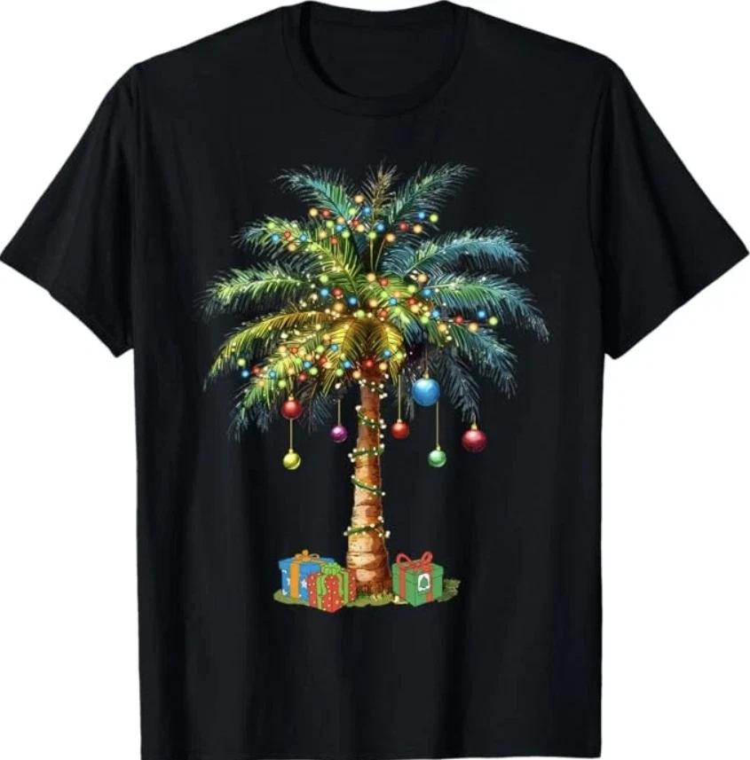 Tropical Christmas Graphic T-Shirt Hawaiian Santa Palm Tree Holiday Tee XXL